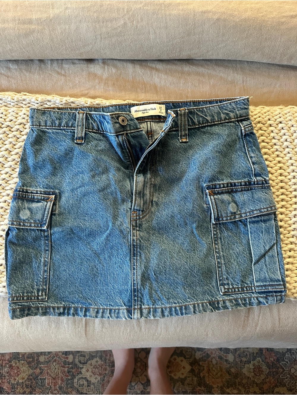 Abercrombie & Fitch Blue Denim Cargo Mini Skirt